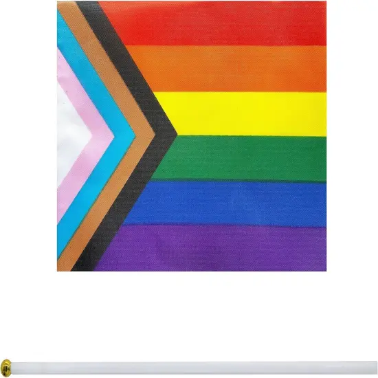 50 Pack Progress Rainbow Pride Small Mini Hand Held Stick Flag,USA American Rainbow Flag,Progress Party Decorations Supplies For Parades. {2}