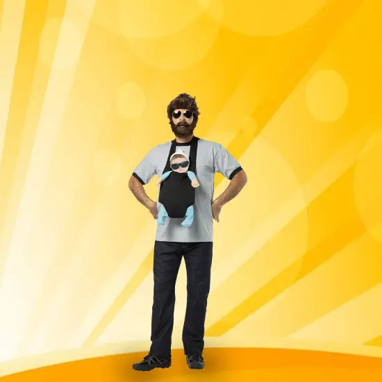 Vegas Aftermath Costume Kit Adult Wig Beard Baby Carrier Glasses {6}