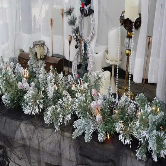 6 Feet - Christmas Garland, Snowy Garland, White Lights 50, Decorated {5}