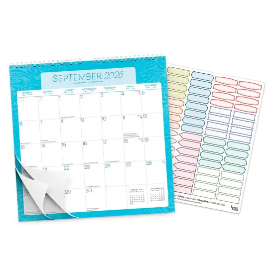 Seaside Currents | 2026 12 x 12 Inch (Hanging) Monthly Square Wire-O Calendar | Sticker Sheet {3}