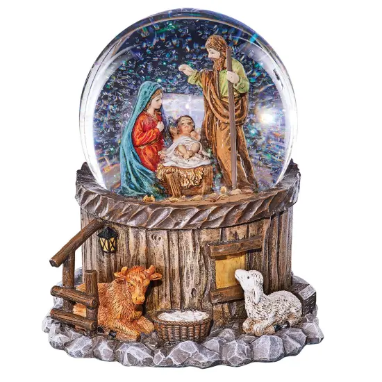 Collections Etc Hand Painted Nativity Scene Tabletop Snow Globe {2}