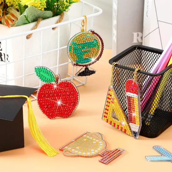 15 Pcs Back to School Diamond Painting Keychain for Adult School Season 5D {4}