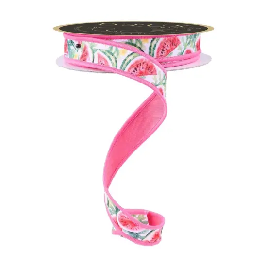 7/8" Watermelon Fused Back Ribbon: Pink/White (10 Yards) {1}