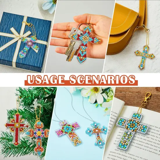 20 Pcs Diamond Art Painting Keychains Kits for Adults 5d Double Sided Cross {5}