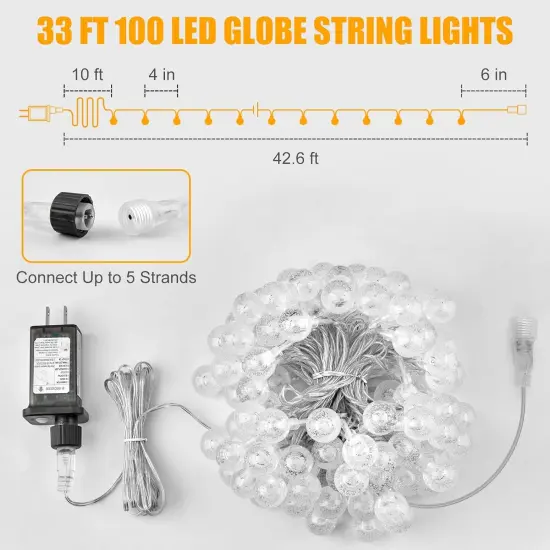 Globe String Lights - Plug in, 33 FT, 100 LED (Warm White) {5}
