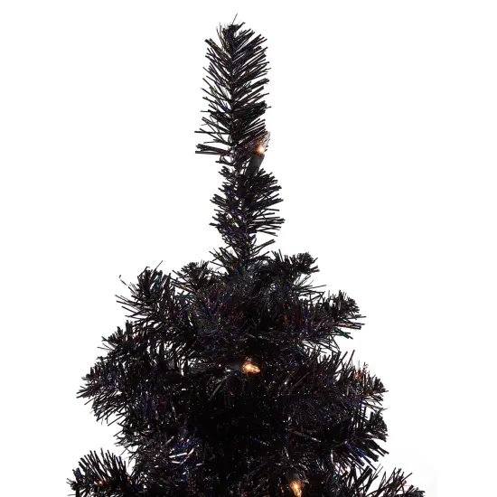 Northlight Pre-Lit Slim Artificial Tinsel Halloween Tree - 4' - Black - Clear Lights {5}