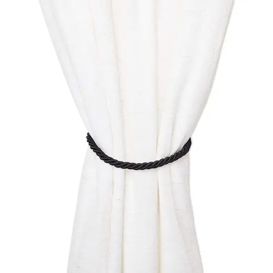 4-Pack Black Cotton Window Curtain Tiebacks Tie Back with 8 Hooks, 26" Holdbacks Rope for Drapes {4}