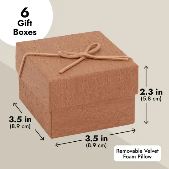 6 Pack Small Gift Boxes with Lids and Velvet Pillow for Jewelry, Presents, Bracelets, Necklaces (3.5 x 3.5 in) Brown {3}