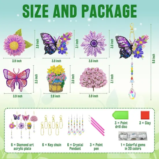 6Pcs 5D Diamond Painting Wind Chimes Kit rystal Wind Chime Diamond Painting Kits Double Sided DIY Art Hanging Ornament Crafts for Home Window Decor (Spring) {2}