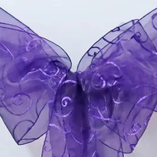 10 Pieces Regency Purple Embroidered Organza Chair Sashes 8"x108" Sophisticated Event Accents {3}