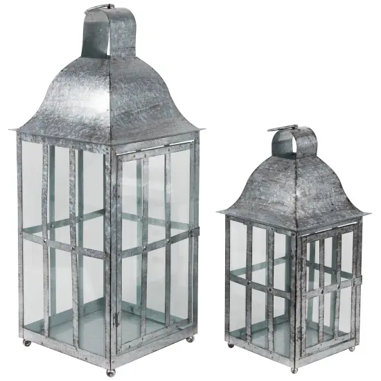 Northlight Distressed Galvanized Metal Candle Lanterns - 23.75" - Set of 2 Silver {4}