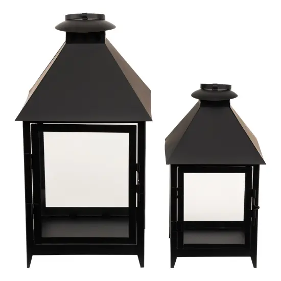 Northlight Rectangular Metal Candle Lanterns - 15.75" - Black - Set of 2 {3}