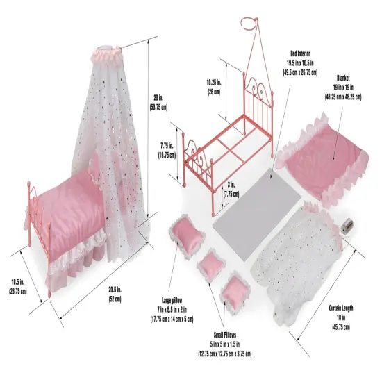 Badger Basket Starlights LED Canopy Metal Doll Bed with Bedding - Pink {4}