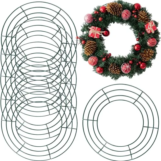 6PCS 10&rdquo; Wire Wreath Frame Round Metal Wreath Form for Crafts & Floral Decorations on Weddings Christmas Home Party Celebrations, Dark Green {1}