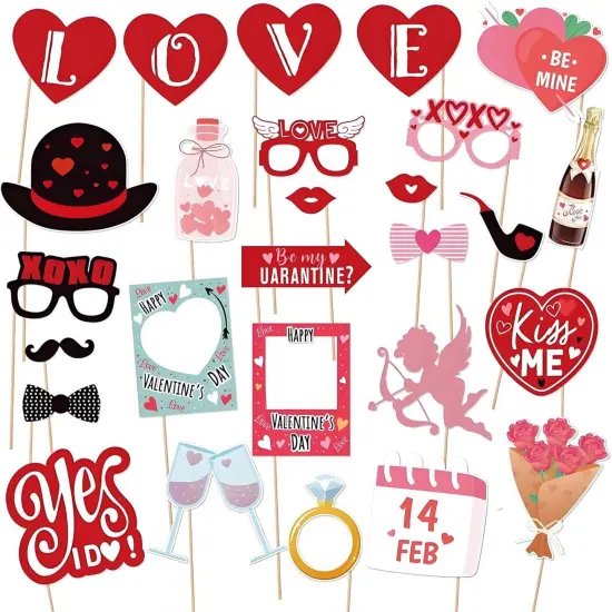 Happy Valentine's Day Photo Booth Props 27 Pcs Valentines Day Selfie Photobooth Props Decorations,Valentine Photo Props Funny Backdrop Decorations {1}
