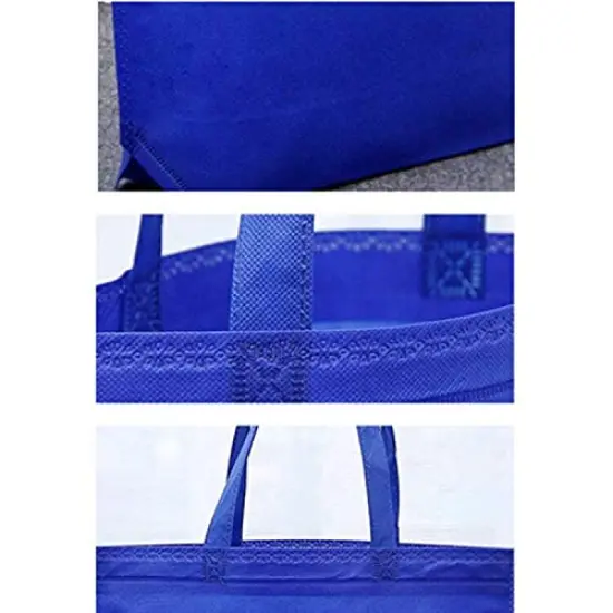10PCS Reusable Tote Bags Travel To-Go Kicthen Dining Food Non-woven Fabric Shopping Grocery Bags with Handles (Blue) {3}
