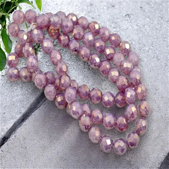 *25* 8mm Gold Lustered Thistle Opaline Fire Polished Round Beads {1}