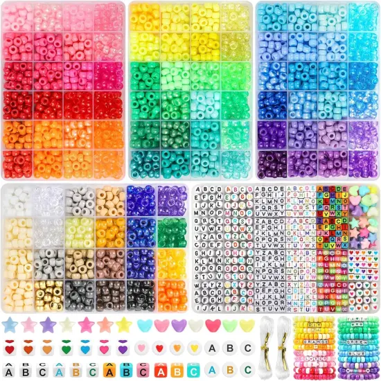 4022 Pcs Pony Beads for Friendship Bracelet Making Kit, 96 Colors 5 Boxes Friendship Bracelet Beads 6x9mm Rainbow Kandi Beads with 1000 Pcs Letter Beads for Jewelry Making {1}
