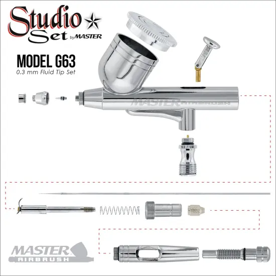 6 Master Performance G23 Dual-Action Gravity Feed Airbrushes with 0.3 mm Tips, 1/3 oz. Cups, Cutaway Handles & Storage Case {3}