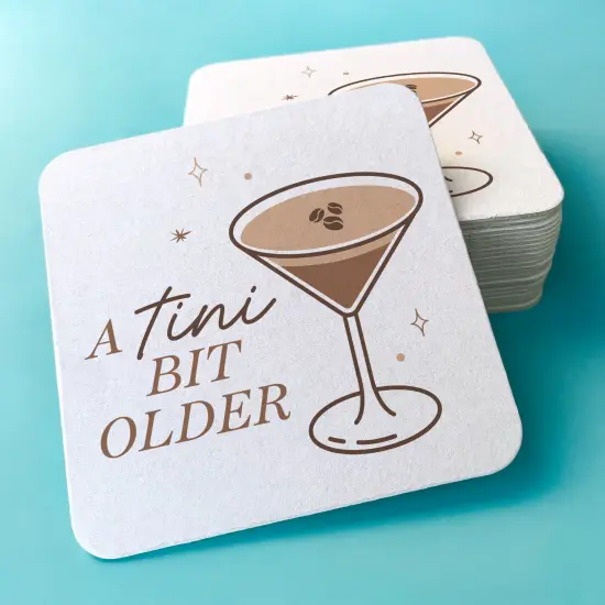 Big Dot of Happiness 25 Ct Espresso A Tini Bit Older Drink Coasters, 4-Inch Disposable Square Paper Coasters for Coffee Martini Birthday Party {3}