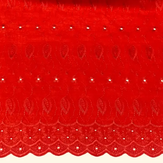 1 Yard Red Medium Eyelet Fabric with Soft Hand and Double Side Border, 41/42 Inches Wide {1}