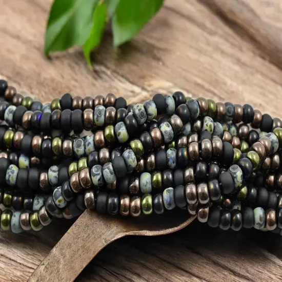 2/0 Aged Asteroid Picasso Mix Seed Beads (21" Strand) {1}