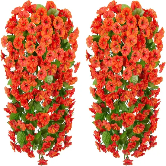 2 PCS Fake Fall Orange Morning Glory Trailing Vines {4}