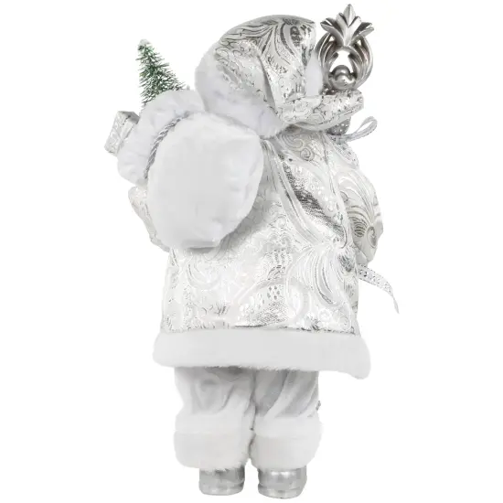 Northlight 12" White and Silver Santa Claus with Staff and Gift Bag Christmas Figure {5}