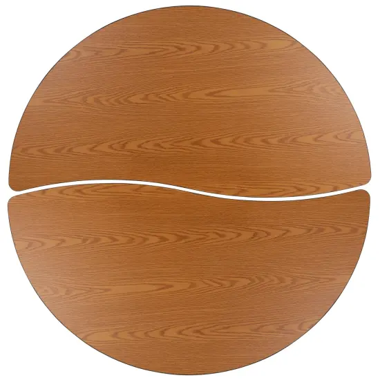 Emma and Oliver 2 Piece 60" Circle Wave Collaborative Grey Adjustable Activity Table Set Oak {5}