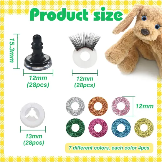 28pcs 12mm Safety Eyes Plastic Glitter Safety Eyes with Eyelashes and Washers {2}