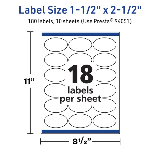Avery TrueBlock Matte White Paper Labels,1-1/2" x 2-1/2" Oval {5}