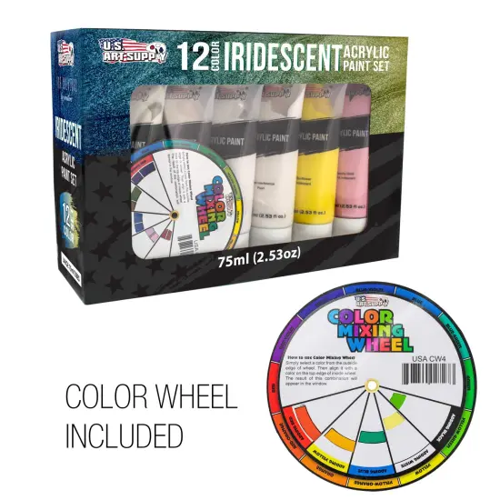 U.S. Art Supply Professional 12 Color Set of Iridescent Acrylic Paint, 75ml Tubes - Luminescent Special Effect Chameleon Color-Shifting Pearl Colors {5}
