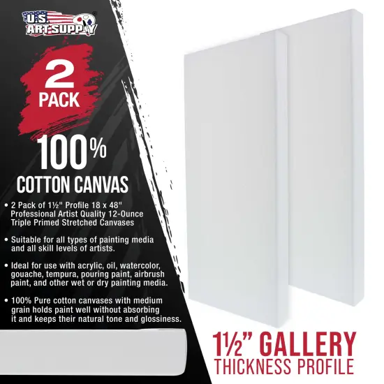 Large Stretched Canvas for Painting 18x48 inch Gallery Depth 1-1/2" Thick, 2-Pack - 12oz Acrylic Gesso Triple Primed, Professional Artist Quality, 100% Cotton - Oil, Pouring Paint {2}