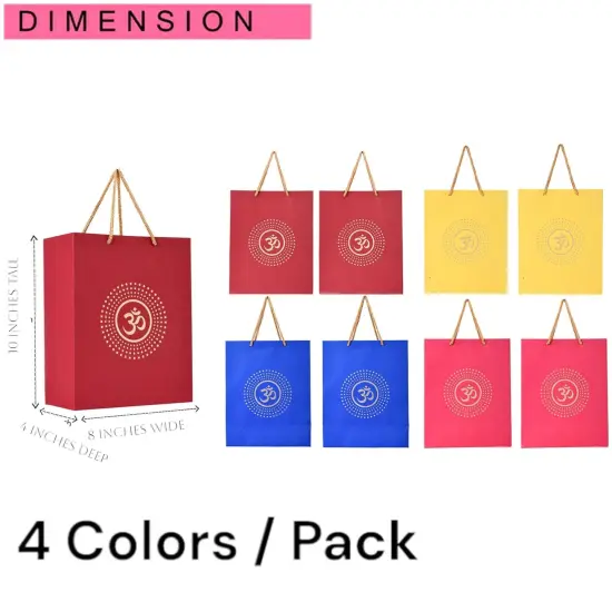 Om Paper Carry Bags Eco-friendly Indian Gift Bag for Wedding Housewarming Navratri Puja Diwali Return Gifts - 8x4x10 Inch {6}