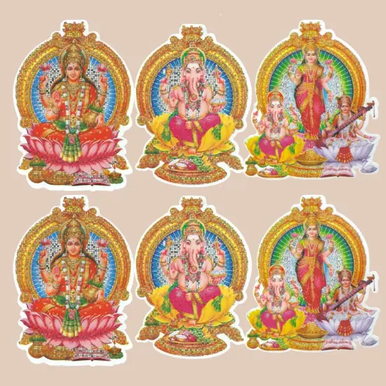 6CT Ganesha Laxmi and Saraswati Wall Sticker Decorative Easy Peel Poster Premium Glitter Effect Pooja Room Wall Sticker Hindu Diwali Decor Indian God Sticker Home Office {7}