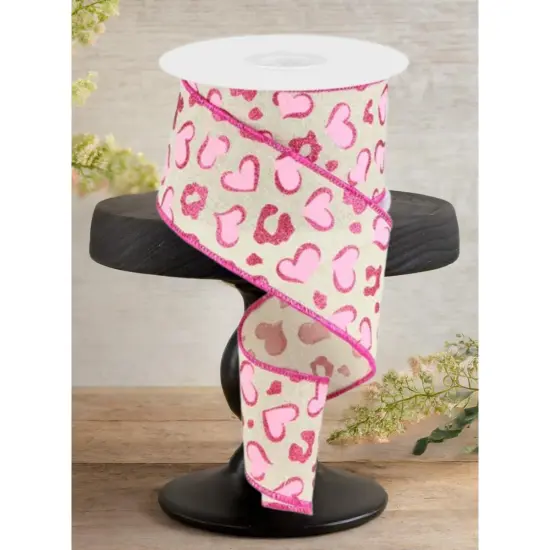2.5" Heart Leopard Spots Ribbon: Light Natural (10 Yards) {2}