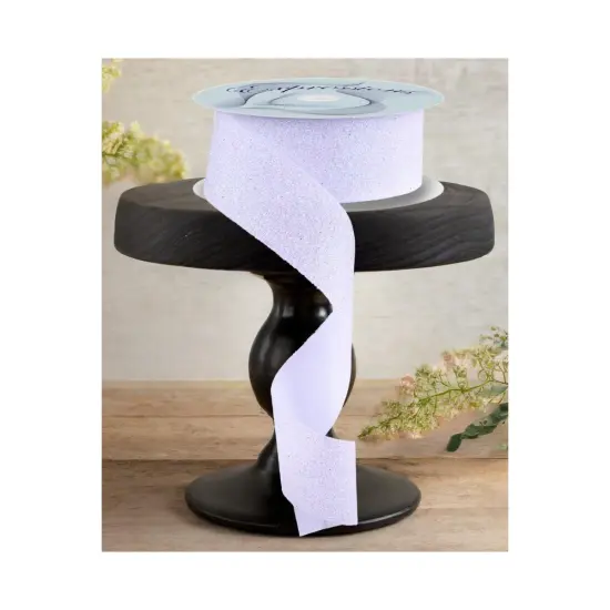 1.5" Glitter on Fabric Ribbon: Iridescent White (25 Yards) {2}