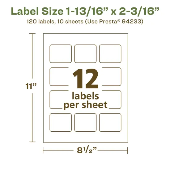 Avery Recycled Matte White Labels,1-13/16" x 2-3/16" Rectangle {5}