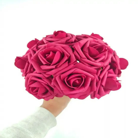 25pcs Artificial Flowers Real Looking Foam Roses Decoration DIY Fuchsia {2}