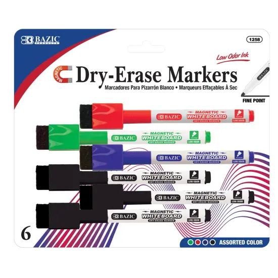 BAZIC Magnetic Assorted Color Dry-Erase Markers (6/Pack) {7}
