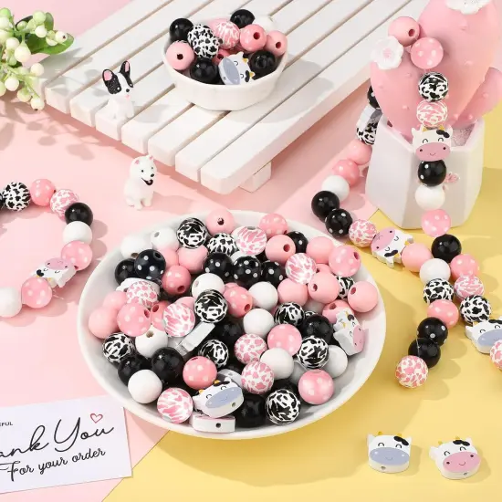 200 PCS Cow Print Wood Beads {2}