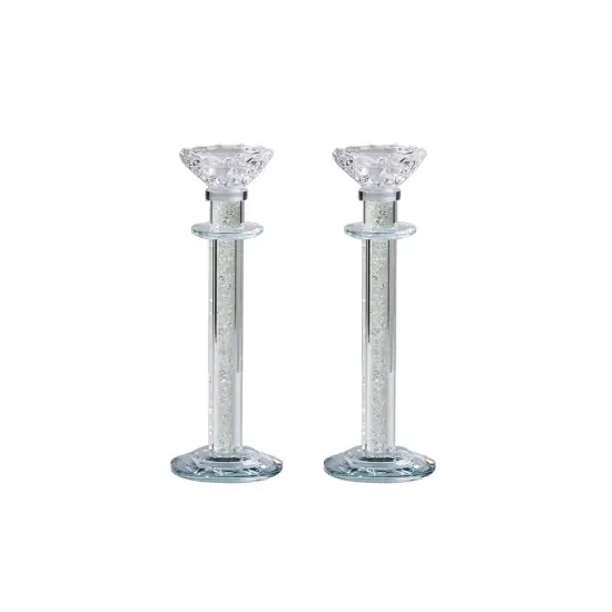 Crystal Candlesticks with Crushed Gemstones Gold Silver {2}