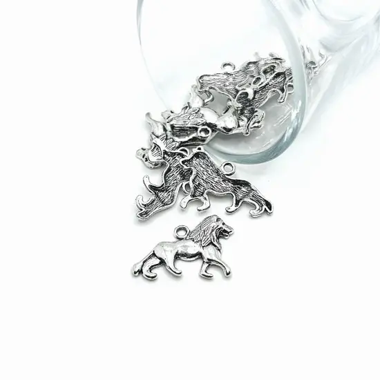 Silver Lion Charms, 16x26mm {1}