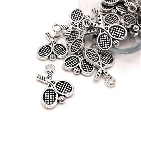 Silver Tennis Racket Charms, 20x14mm {1}