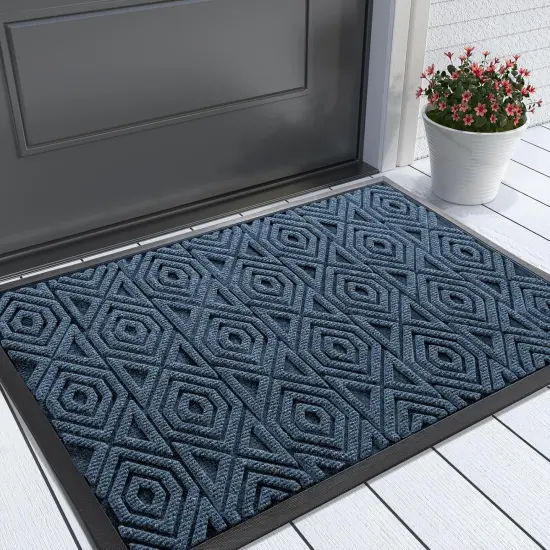 Door Mat, Outdoor Indoor Entrance Welcome Mat, Heavy Entry Front Door Mat, Stain & Fade Resistant, Low Profile, Sturdy Rubber, Easy Clean Patio Floor Mat, Waterproof, 29.5 x 17, Blue {1}