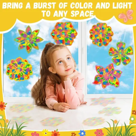 Flower Spring Suncatchers Crafts Kit DIY Floral Window Stained Glass Effect Paper Spring Home School Classroom Decoration Art Craft Creative Activity Project {5}