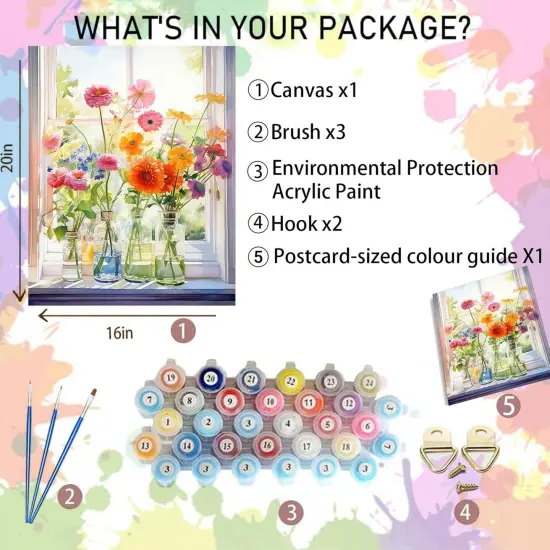 Flowers Paint by Numbers Kit for Adults-Flower Adult Paint by Number Kits on Canvas,Flowers Painting by Number Adult for Gift Home Wall Decor(16x20inch) {2}