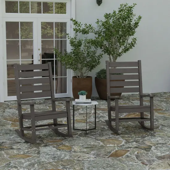 Merrick Lane Fielder Set of 2 Contemporary Rocking Chairs, All-Weather HDPE Indoor/Outdoor Rockers Gray {1}