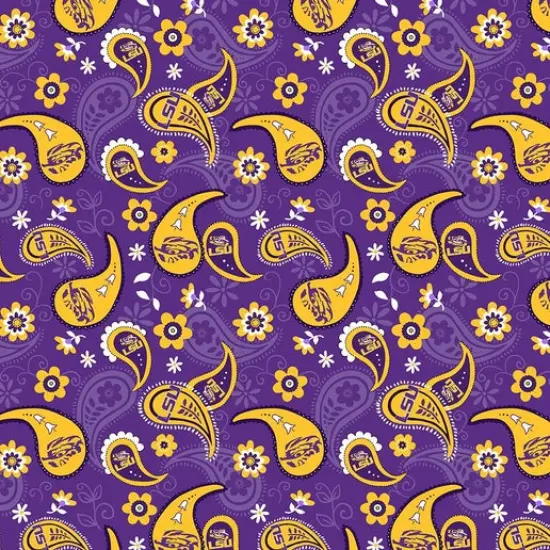 Licensed NCAA Louisiana State University Paisley LSU-1200 Cotton Fabric by the Yard {1}