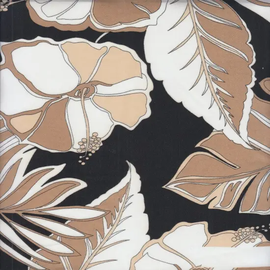 1 Yard Wool Dobby Tropical Leaf Print Fabric, 57/58&Prime; Wide 100% Polyester BLACK {1}